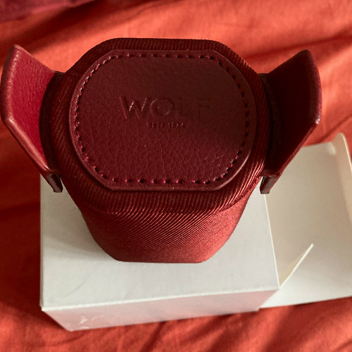 Burgundy wolf watch winder - watch,